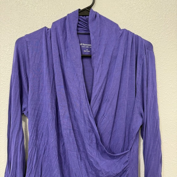 Soft Surroundings‎ Purple Ruched Drape Front Long Sleeve Top M Made in Turkey - Picture 3 of 10